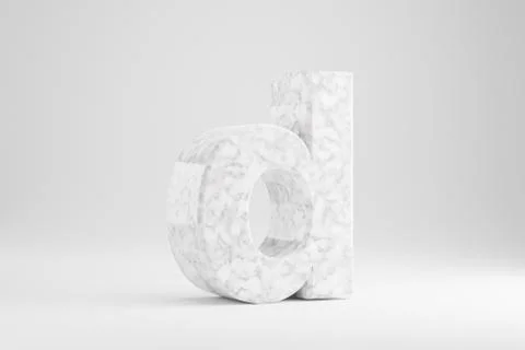 Marble 3d letter D lowercase. White marble letter isolated on white backgroun Stockillustratie