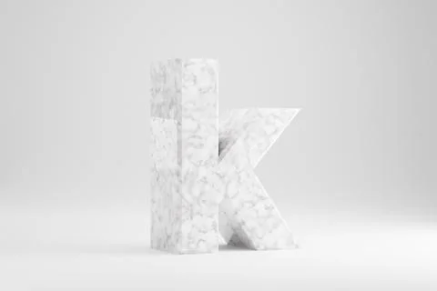 Marble 3d letter K lowercase. White marble letter isolated on white backgroun Stock Illustration