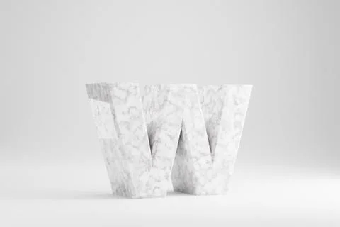 Marble 3d letter W lowercase. White marble letter isolated on white backgroun Illustrazione stock