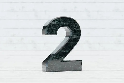 Marble 3d number 2. Dark green marble number on white wood background. 3d render イラスト素材