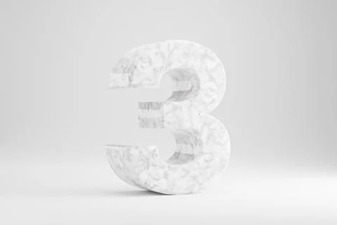 Marble 3d number 3. White marble number isolated on white background. 3d rend Illustration