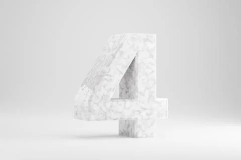 Marble 3d number 4. White marble number isolated on white background. 3d rend Stock Illustration