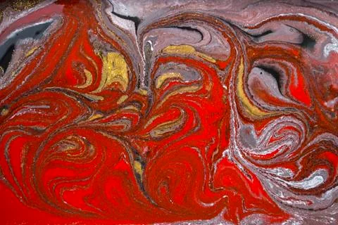 Marble abstract acrylic background. Red and gold marbling artwork texture. Agate Stock Illustration