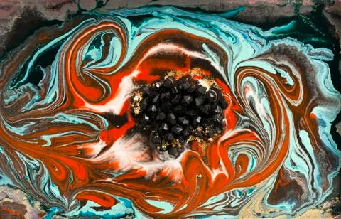 Marble abstract acrylic background. Red marbling artwork circle texture. Agate Illustrazione stock