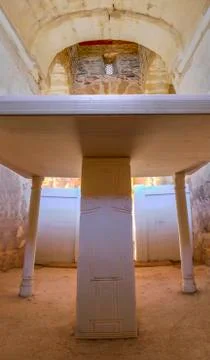 Marble altar on Central chapel of Visigothic Basilica of Santa Lucia del Tram Stock Photos