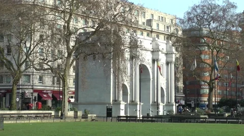 Marble Arch London red bus Stock Footage 46783017
