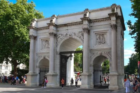 Marble arch was designed by John Nash in 1827 to be the state entrance to the Stock Photos