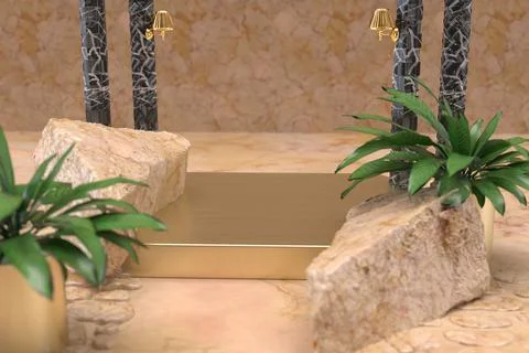 Marble background With Gold Table Product Display 3D Rendered Stock Illustration
