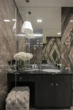 Marble bathroom vanity with mirror Fotos Stock