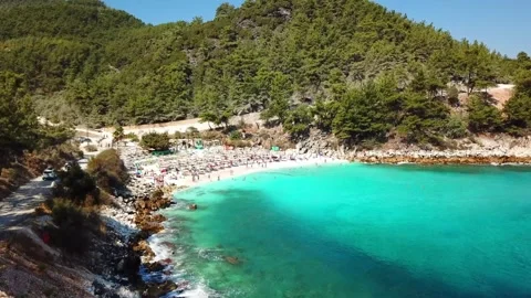 Marble Beach or Saliara Beach ,in Thassos Island , Greece , aerial drone footage Stock-Footage 256794360