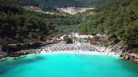 Marble Beach or Saliara Beach ,in Thassos Island , Greece , aerial drone footage Stock-Footage 256794361