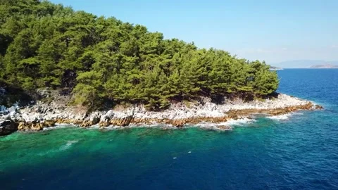 Marble Beach or Saliara Beach ,in Thassos Island , Greece , aerial drone footage Stock-Footage 256794372