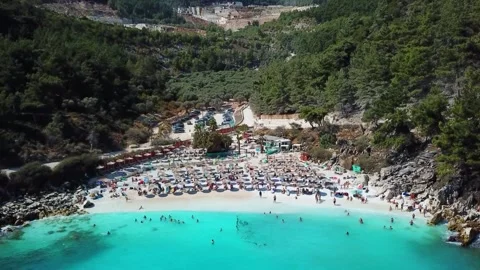 Marble Beach or Saliara Beach ,in Thassos Island , Greece , aerial drone footage 스톡 동영상 256794374