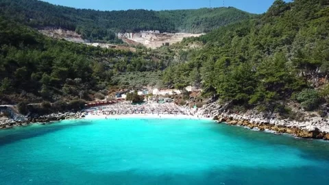 Marble Beach or Saliara Beach ,in Thassos Island , Greece , aerial drone footage Stock-Footage 256794376
