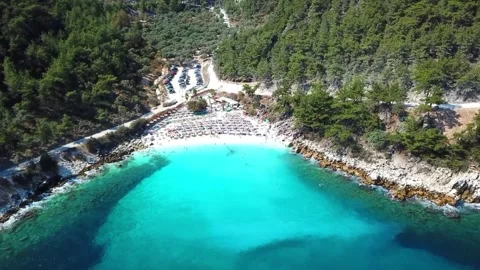 Marble Beach or Saliara Beach ,in Thassos Island , Greece , aerial drone footage Stock-Footage 256880298