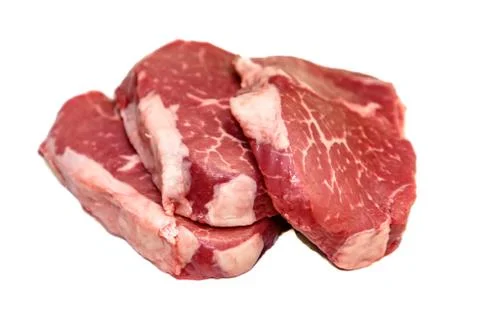 Marble beef eye of Round Steak on white background Stock Photos
