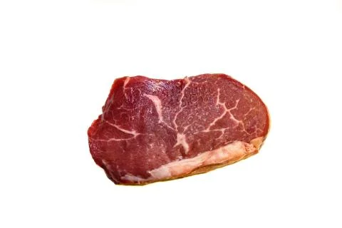 Marble beef eye of Round Steak on white background Stock Photos