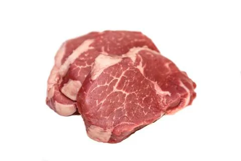 Marble beef eye of Round Steak on white background Foto stock