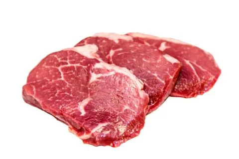 Marble beef eye of Round Steak on white background Stock Photos