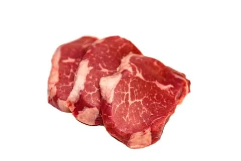 Marble beef eye of Round Steak on white background Stock Photos