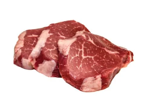 Marble beef eye of Round Steak on white background Stock Photos