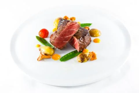 Marble beef stake vegetables Stock Photos