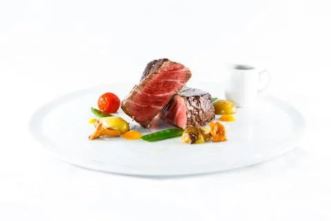 Marble beef stake vegetables Stock Photos