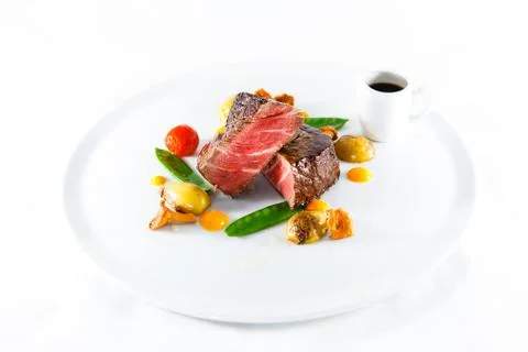 Marble beef stake vegetables Stock Photos