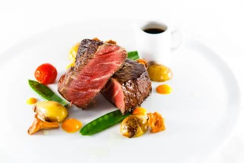 Marble beef stake vegetables Stock Photos