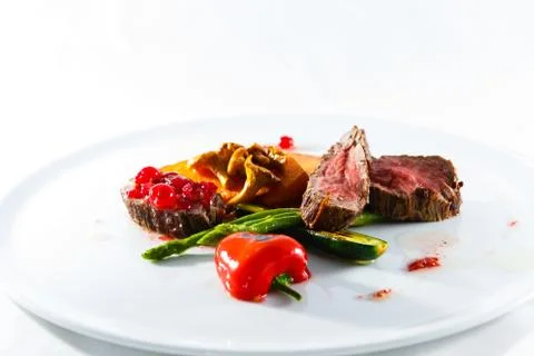 Marble beef stake vegetables Stock Photos