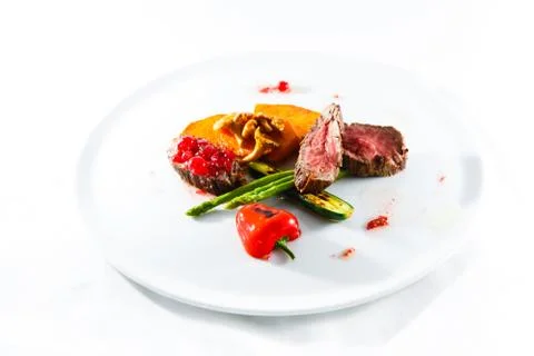 Marble beef stake vegetables Stock Photos