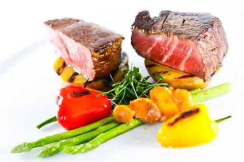 Marble beef stake vegetables Stock Photos