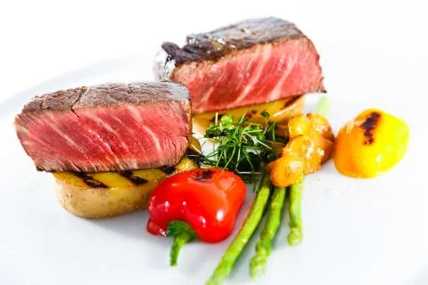 Marble beef stake vegetables Stock Photos
