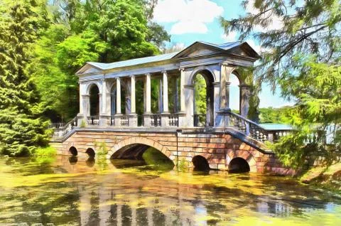 Marble Bridge between the Bolshoi and Swan Ponds Stock Illustration