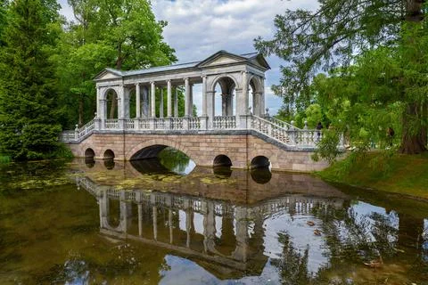 The Marble Bridge reflected in the water. Pushkin. St Petersburg. Russia Stock Photos