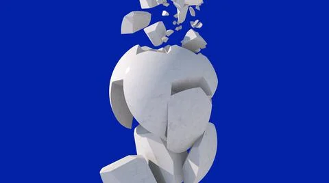 Marble broken sphere. Blue background. Abstract illustration, 3d render. Stock Illustration