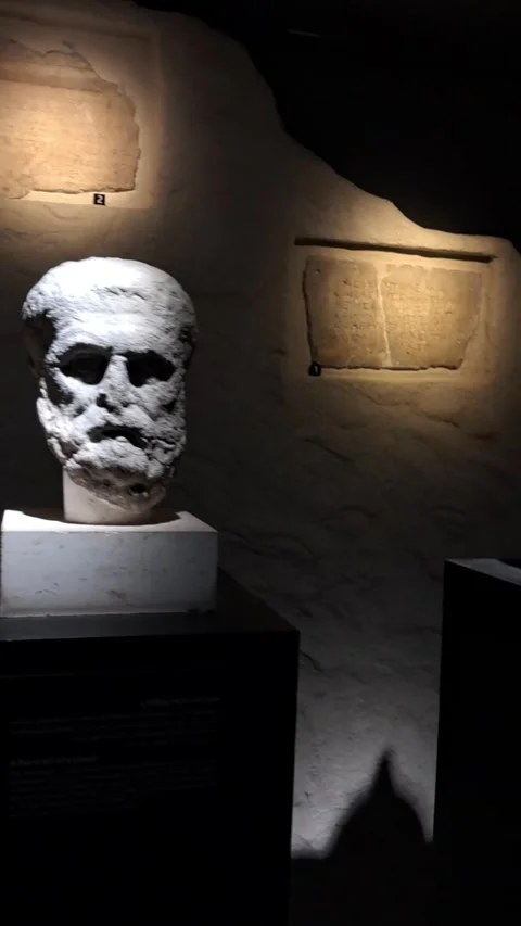 Marble Bust of a Greek Philosopher Greco-Roman Museum Alexandria Stock Footage 345351301