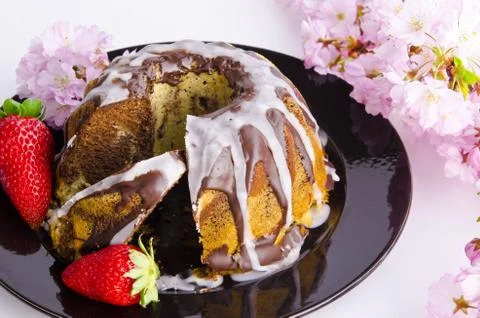 Marble cake with cherries Stock Photos