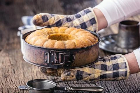 Marble cake.Easter Cake. Marble cake cup of coffee powder sugar and kitchen.. Stock Photos