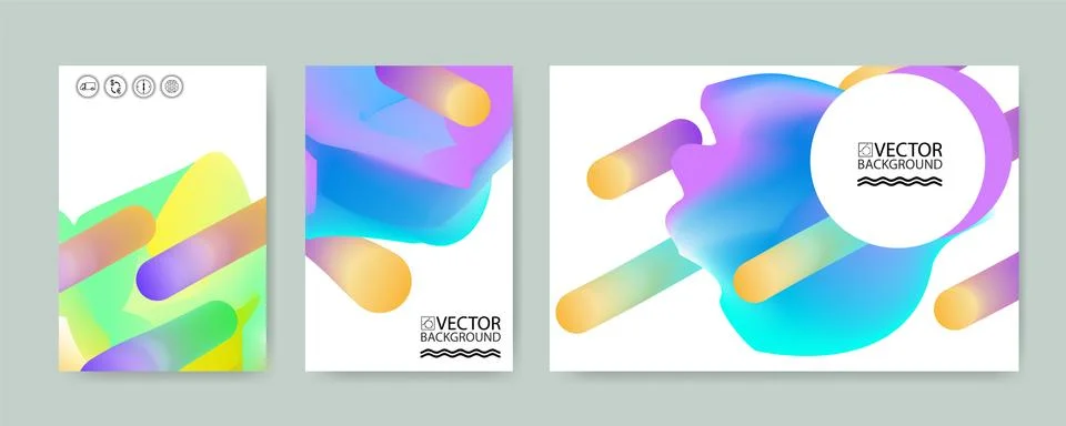 Marble cloud hologram backgrounds set, placards with abstract liquid bubbles  Stock Illustration