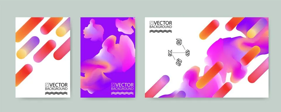 Marble cloud hologram backgrounds set, placards with abstract liquid bubbles  Stock Illustration