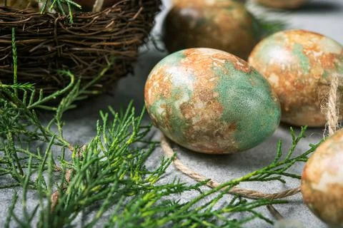 Marble color decoration Easter eggs with flowers Stock Photos