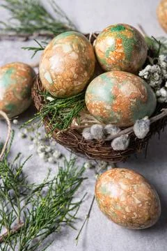 Marble color decoration Easter eggs with flowers Stock Photos