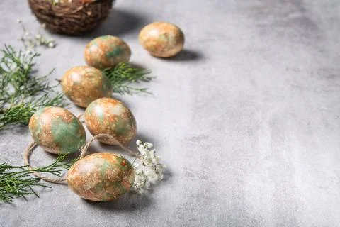 Marble color decoration Easter eggs with flowers Stock Photos