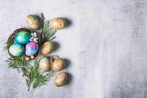 Marble color decoration Easter eggs with flowers Stock Photos