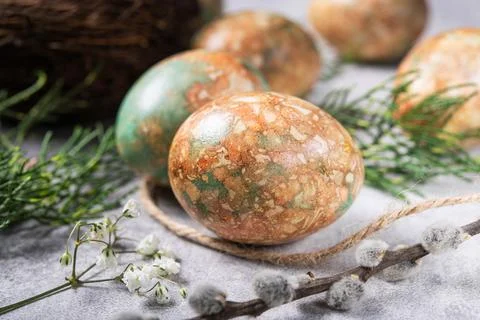 Marble color decoration Easter eggs with flowers Stock Photos