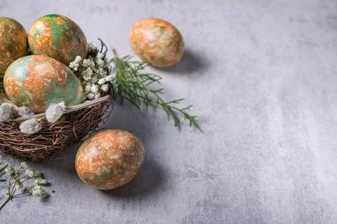 Marble color decoration Easter eggs with flowers Stock Photos