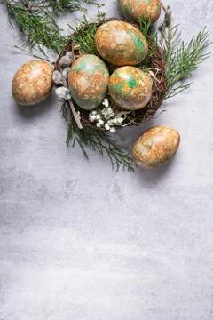 Marble color decoration Easter eggs with flowers Stock Photos