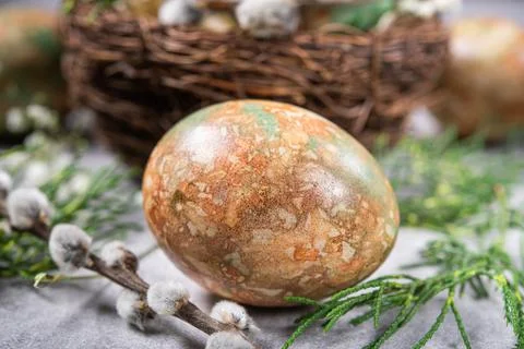 Marble color decoration Easter eggs with flowers Stock Photos