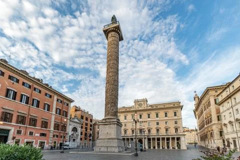 Marble Column of Marcus Aurelius in Piazza Colonna square in Rome, Italy Stock Photos